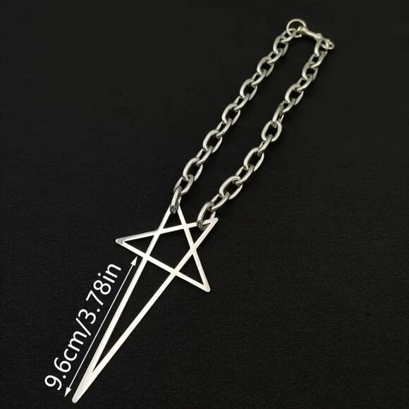 Oversized Punk Gothic Emo Geometric Silver Star Cross Pendant Necklace - Picture 3 of 6